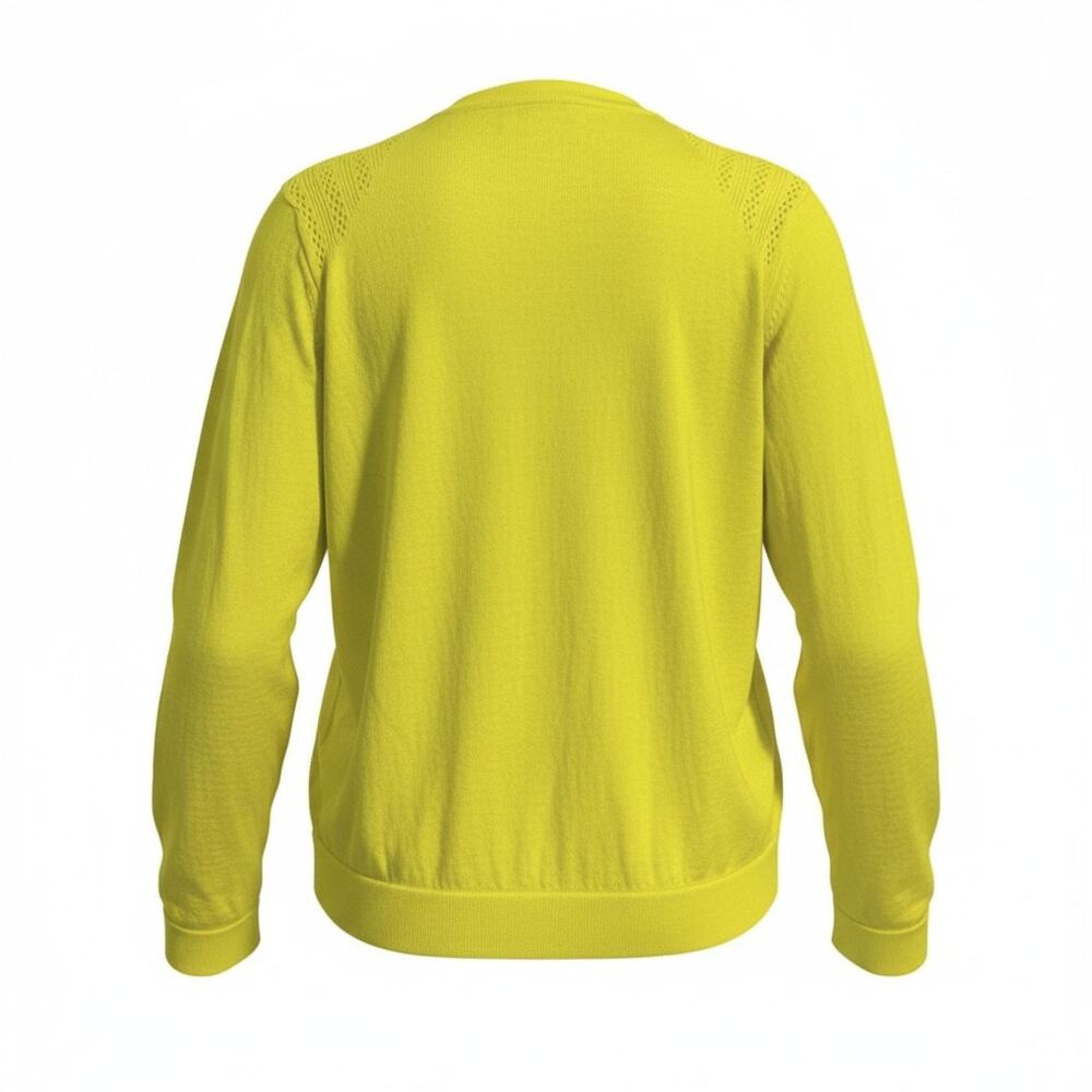 Escada Chartreuse Knit Cardigan Gold Buttons Italy Quiet Luxury L - Picture 3 of 9